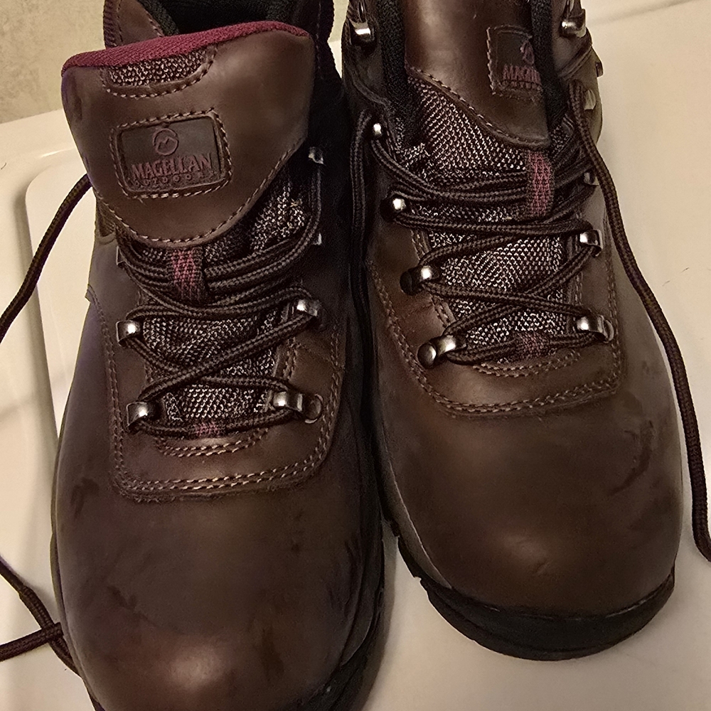 Magellan Outdoors Women's Brown Lace-Up Boots with Burgundy Accents